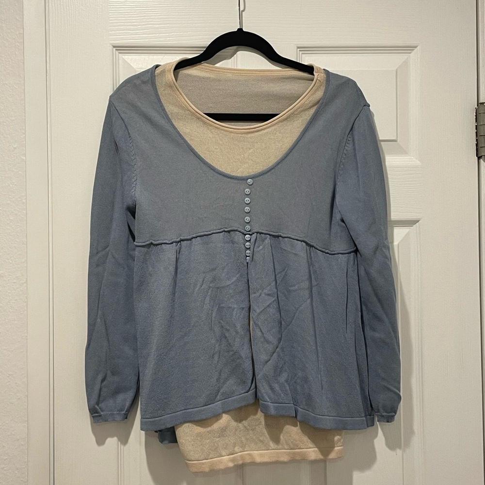 Dual Layered Baby Blue and Cream Button-up long sleeve